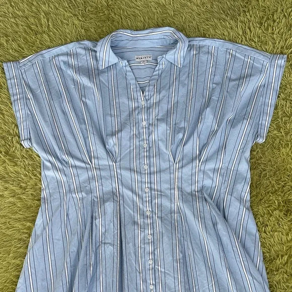 Ava & Viv Light Blue Striped Shirt Dress NWT Size 3X - Picture 2 of 5